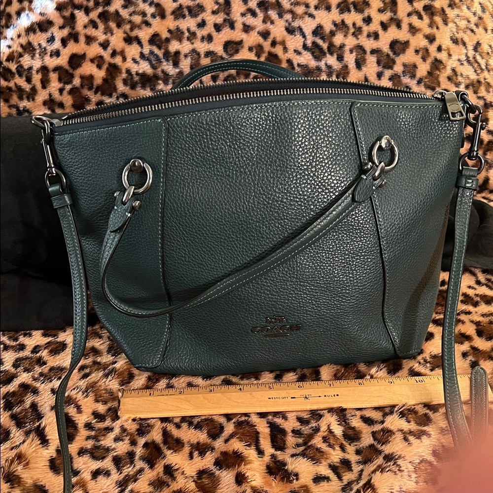 Coach Dark Green Pebbled Leather Shoulder Bag
